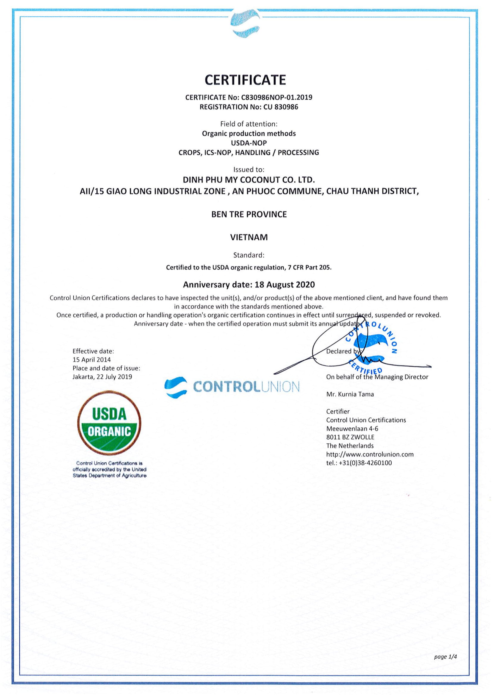 Organic certificated USDA